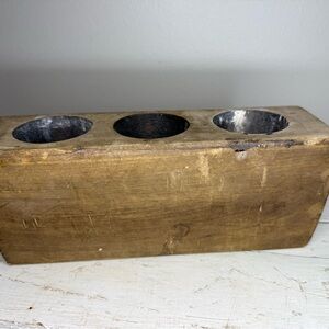 Vintage Brown Wooden Sugar Mold 3-Hole Wood Candle Holder Centerpiece Home Decor